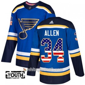 Barn Ishockey St. Louis Blues Tröja Jake Allen 34 Adidas 2017-2018 Blå USA Flag Fashion Authentic